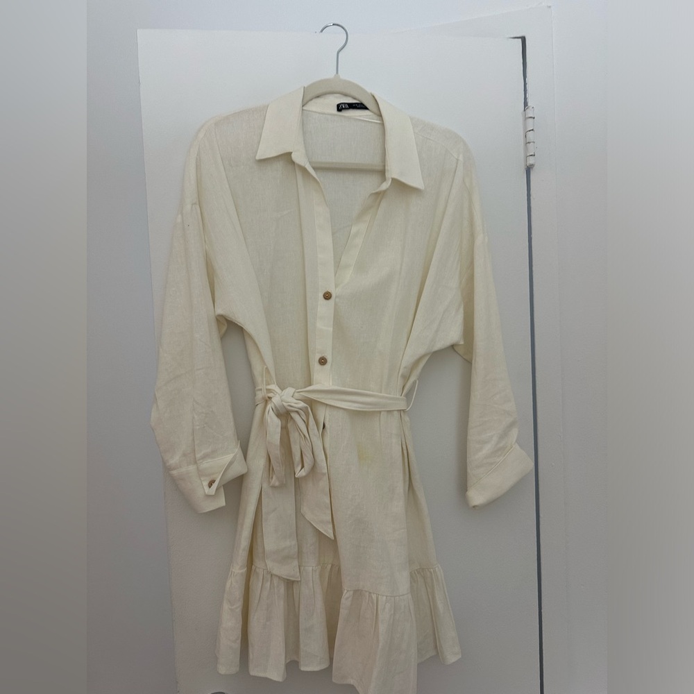 Zara linen tie front dress